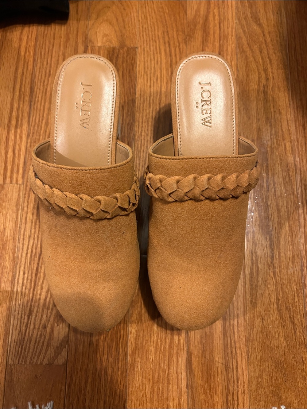 J. Crew Braided Suede Mule in Camel
